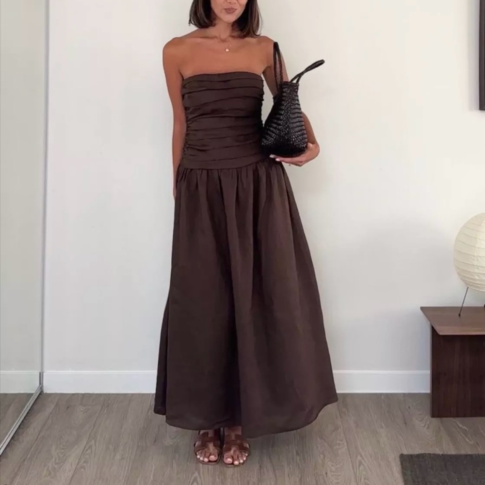 Dissh Cantania Bitter Chocolate linen midi dress 2